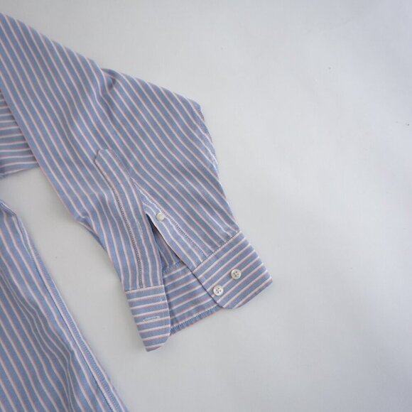 Stafford Blue White Pinstripe Wrinkle-Free Oxford Regular Fit Button Dress Shirt - Picture 4 of 10